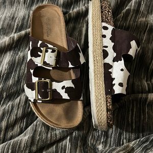 Cow print platform sandals